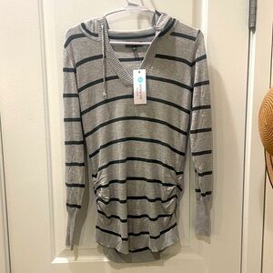NEW…Lety & Me Maternity Gray Striped Hooded Sweater